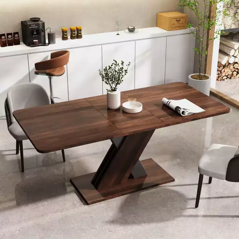 Okak 71IN Multifunctional Extendable Dining Table with X-Shape Pedestal, Folding Table, Dinner Table for Dining Room, Living Room, Walnut