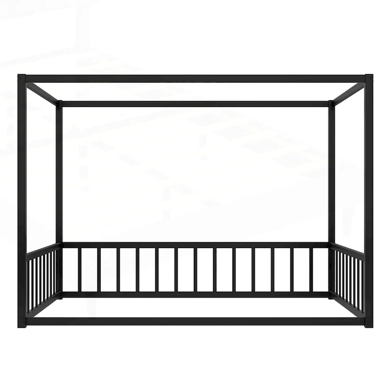 Iron House Bed Frame with Side Guardrails – Full / Queen / Twin