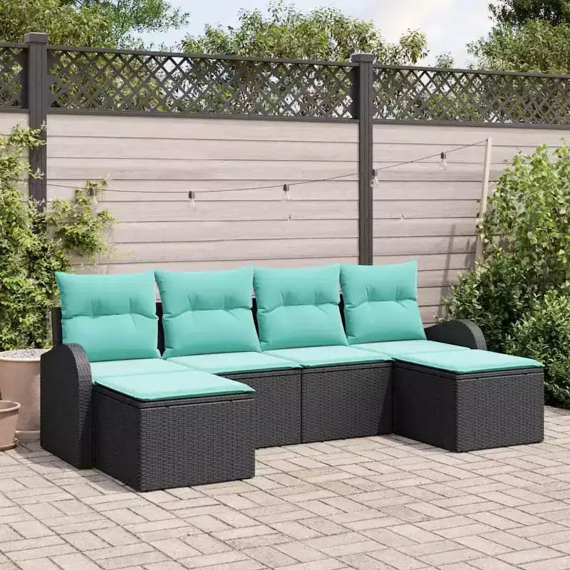 vidaXL Garden Sofa Set 6 pcs - Black and Turquoise