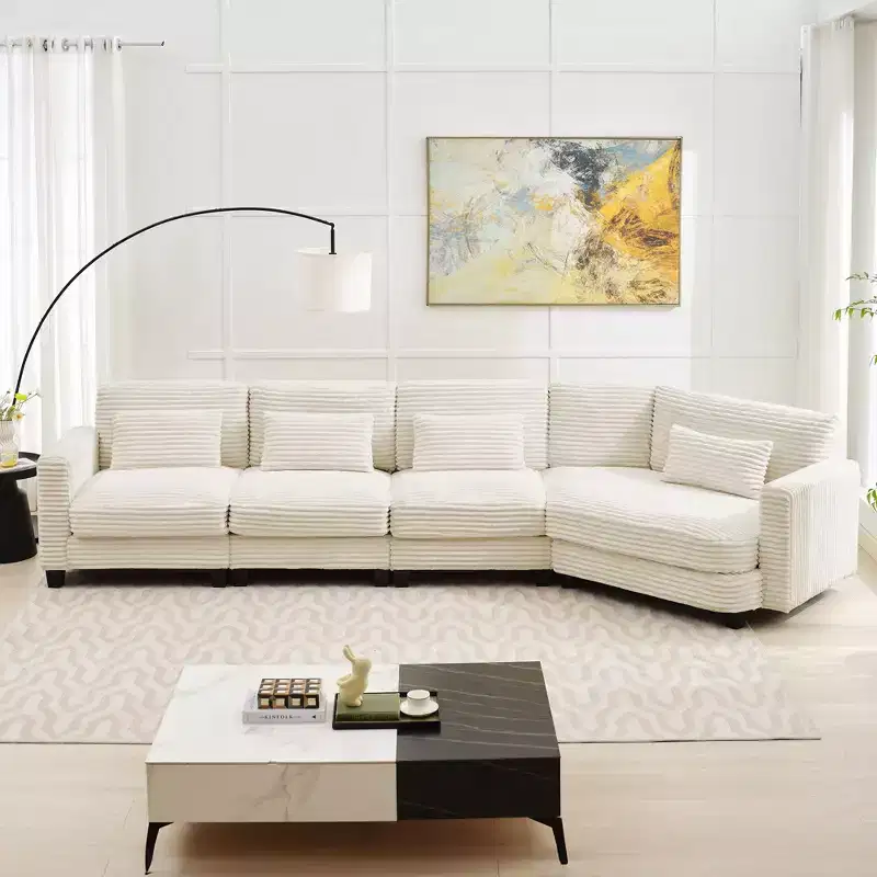 HYLEORY 154'' Sectional Sofa , Indoor Furniture Convertible Modular Corduroy Sectional Sofa for Living Room