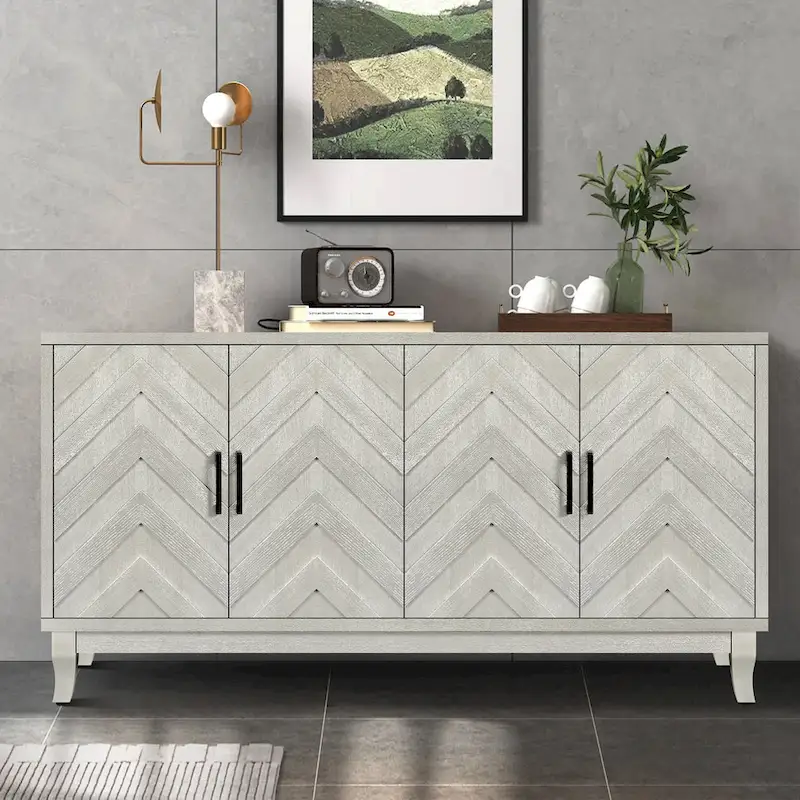 Stronger Vintage Style Buffet Cabinet, Lacquered Accent Storage 4 Door Wooden Cabinets,Thickened Sideboard Storage Cabinet