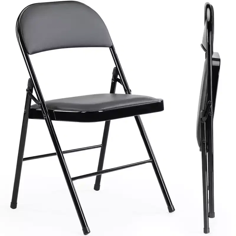 JIONJOY 2-Pack PU Leather Metal Frame Folding Chair