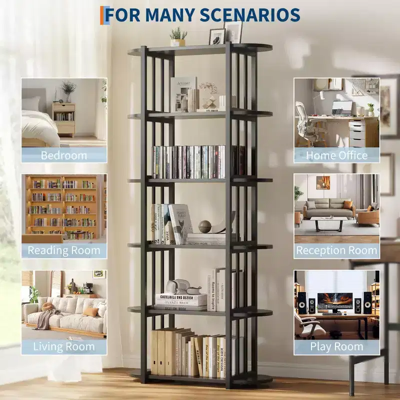 6-Tier Industrial Bookshelf - 71 Inch Tall Bookcase with Metal Frame & MDF Shelves, Freestanding Storage Book Shelf for Living Room, Bedroom, Home