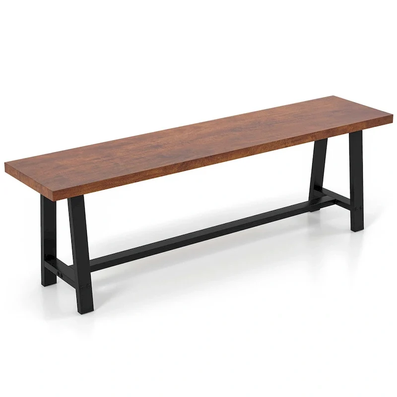 Walnut & Black Farmhouse Dining Bench with H-Frame Metal Legs for 3 Person, 60