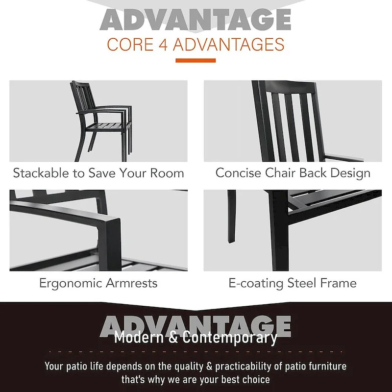 MAISON ARTS 7/9-Pieces Patio Dining Set with Metal Rectangle Expandable Table and Metal Stackable Chairs