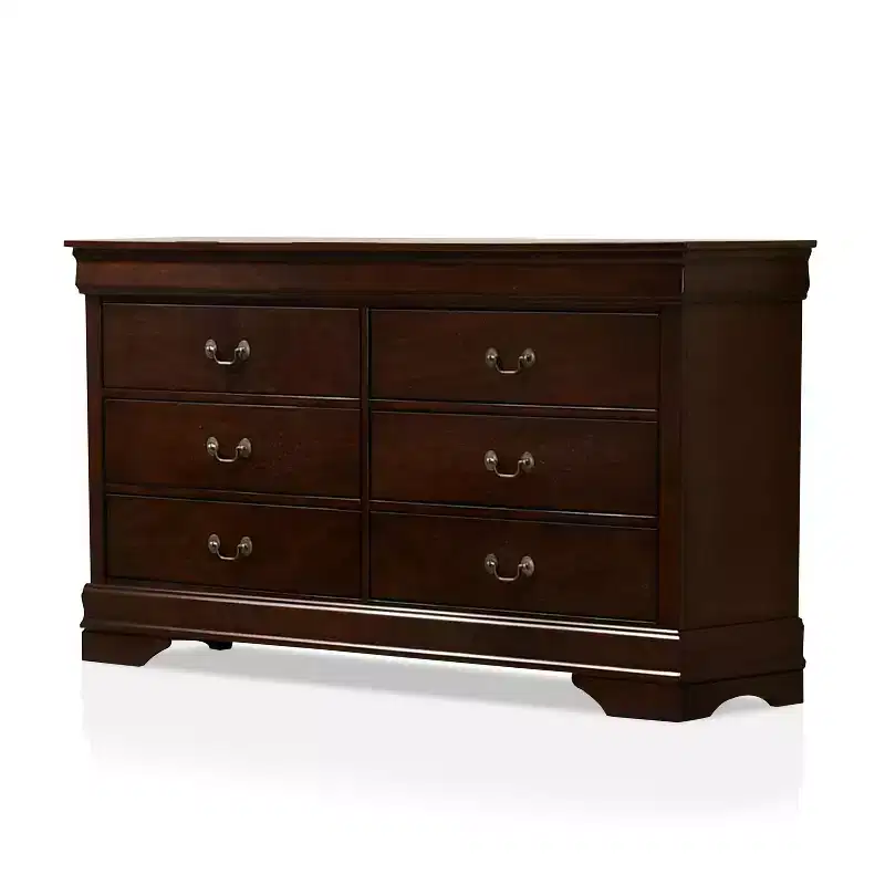 Sliver 6 Drawer Dresser Cherry Inside + Out: Transitional Style, Wood Veneer, Metal Hardware