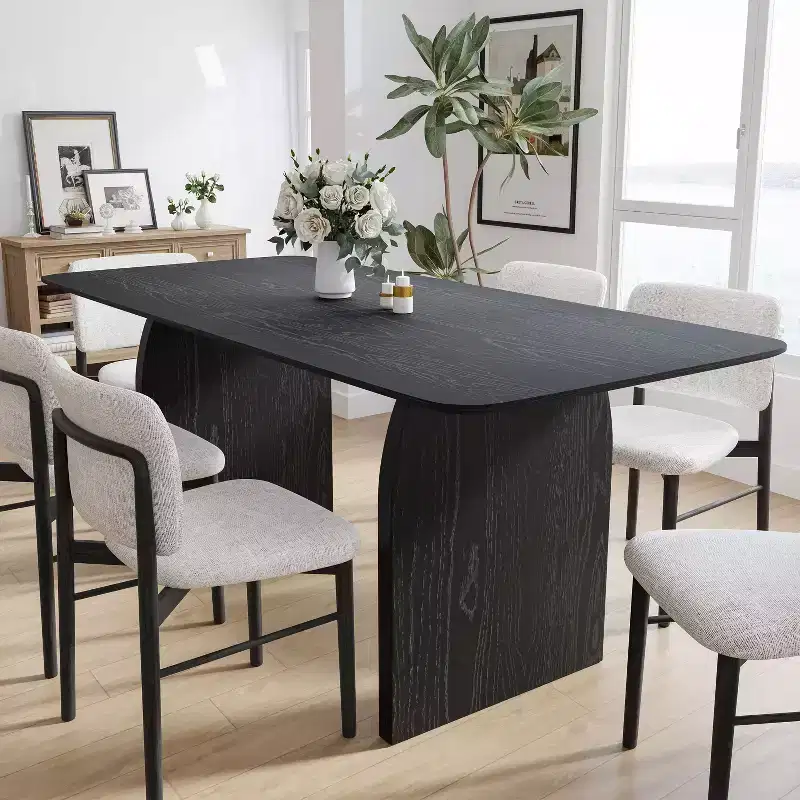 67 Farmhouse Rectangle Brown Dining Table for 4-6 People with Round Arched Table Legs for Dining Room and Living Room