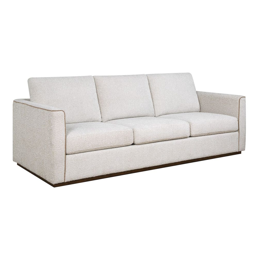 Chunky Looped Cream Boucle Tan Welt Dark Walnut Plinth Sofa