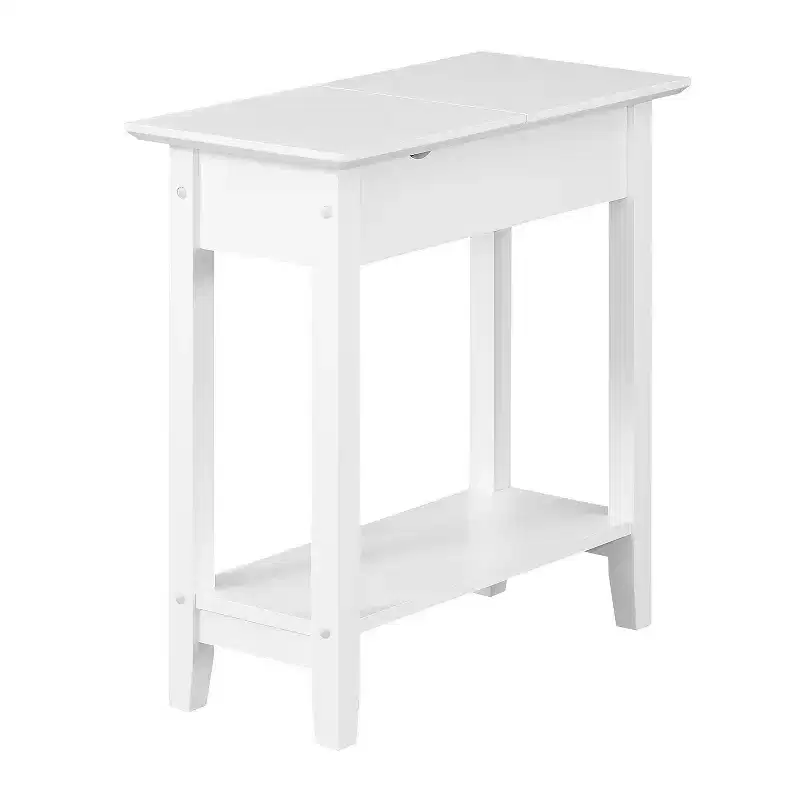 Slim Flip Top End Table with Hidden Storage, Built-In Charging Station, USB Ports & Cable Management