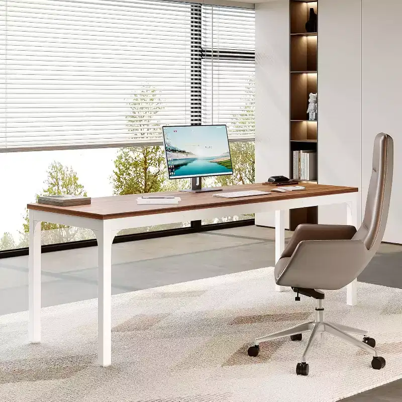 Lantine 78.7-Inch Ultra Long Double Desk, Writing Gaming Work Computer Two-Person Desk for Home Office, Walnut + White