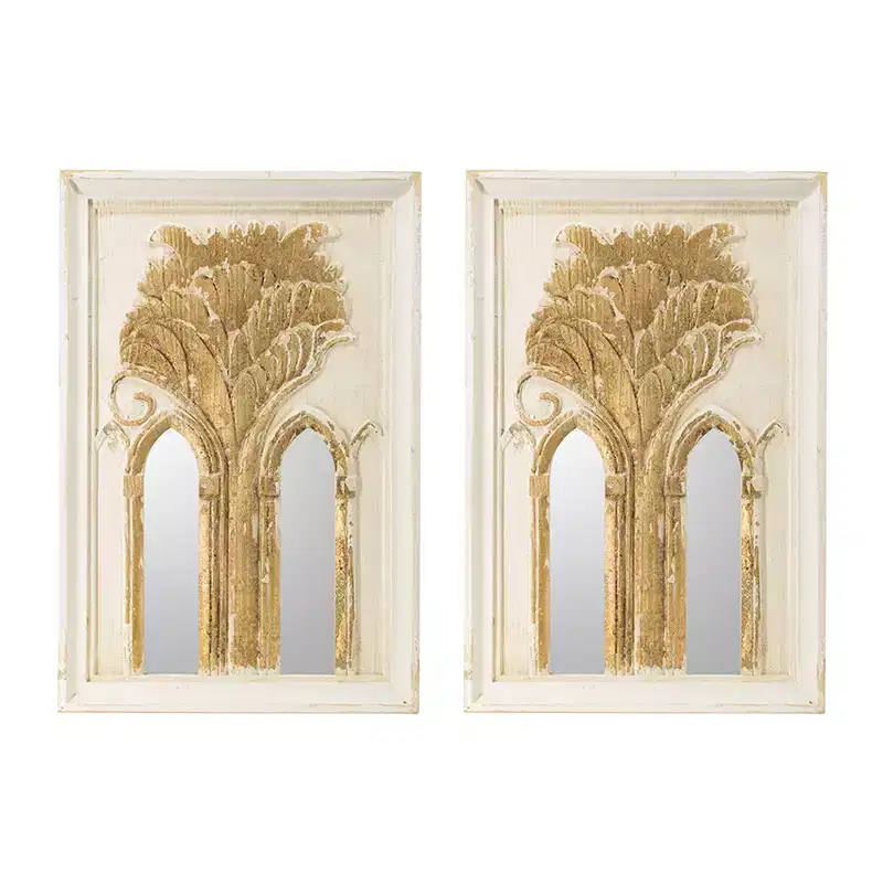20.1 x 29.9 Inch Mid Century Modern Wall Mirror with Gold Leaf Details Set of 2