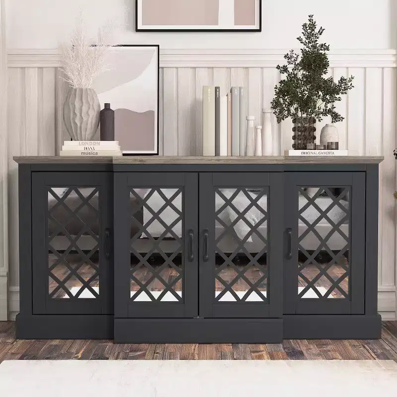 Galano 4-Door Accent Sideboard with Mirrored Cut-Out Doors 60.4 W  18.2 D  29.3 H