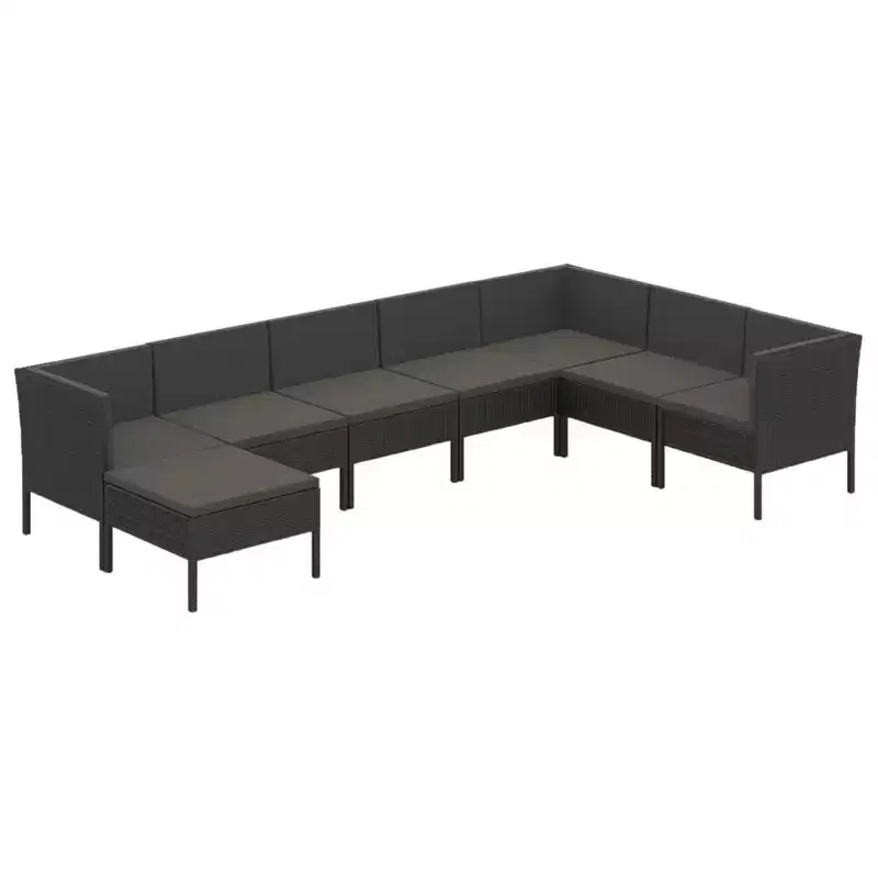 vidaXL 8 Piece Outdoor Lounge Set - Poly Rattan Patio Furniture with Cushions, Weather - Resistant, Easy Maintenance, Black.