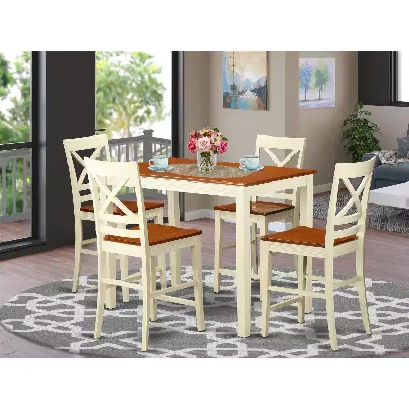 HomeStock Belmont Dining Counter Height Set- High Table And Dining Chairs