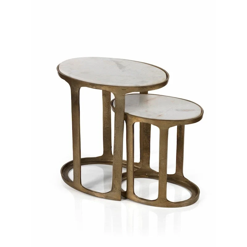 Zodax Nikki Oval Marble and Raw Aluminum Nesting Tables, Set of 2