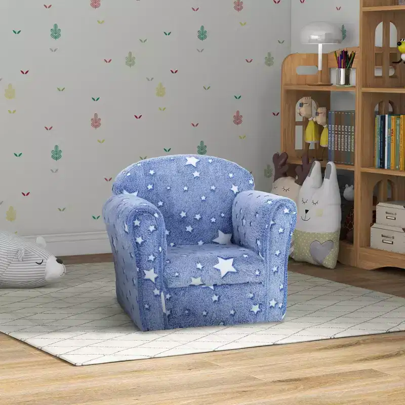 Qaba Kids Sofa Chair, Toddler Sofa w/ Glow in the Dark Star Design & Wooden Frame, Upholstered Baby Sofa for 18-36 Months