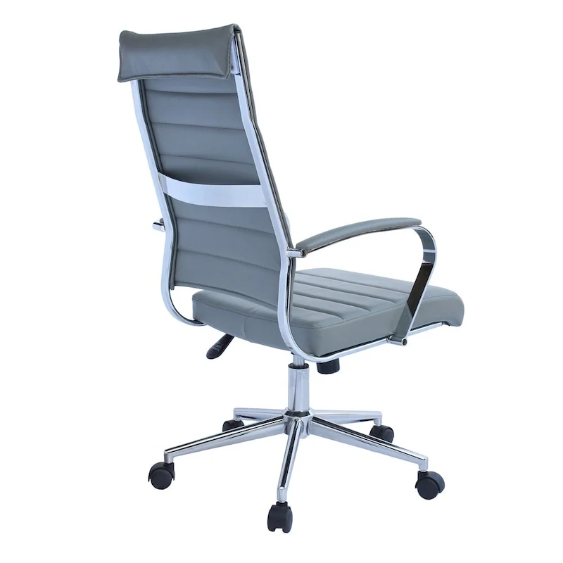 Modern High Back Office Chair Ribbed PU Leather Swivel Tilt Conference Room Computer Desk Cushion Seat Boss