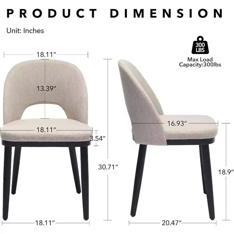Wooden Dining Chairs, Upholstered Kitchen Dining Room Chair, Modern Linen Fabric Dinner Chair Support for Living Room, Beige