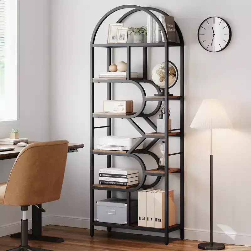 81.7 Tall 6-Tier Arched Bookshelf with Metal Frame, Geometric Open Display Shelf for Bedroom, Living Room & Office