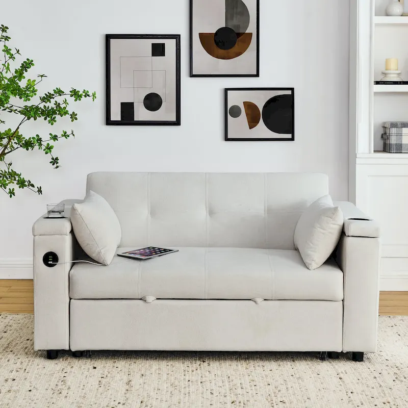 54 Pull-Out Sleeper Sofa Bed Double Seat Recliner Sofa Bed