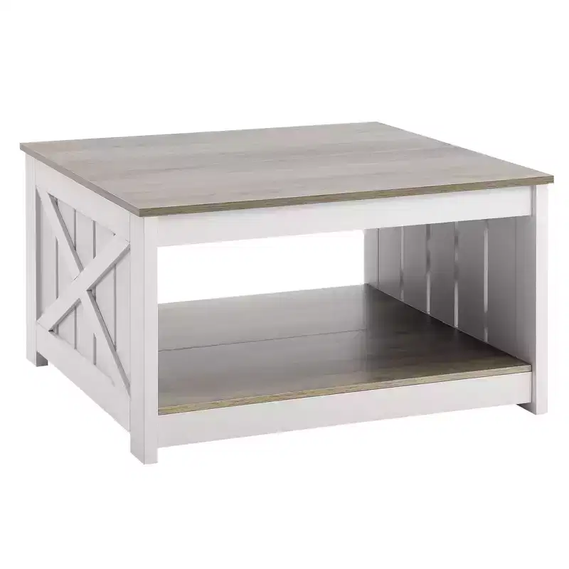 VEVOR 31.5 Farmhouse Coffee Table, Square Coffee Table with Open Storage Compartment, Wooden Rustic Cocktail Table for Living Room, Bedroom