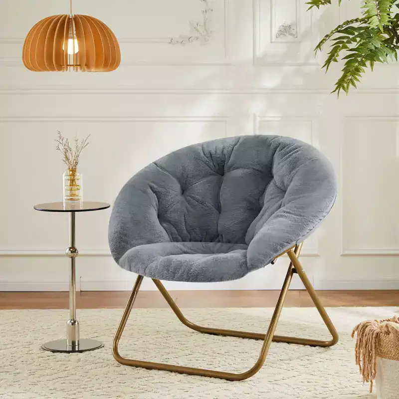 Faux Fur Disc Accent Chair, Adult-Size for Bedroom & Living Room