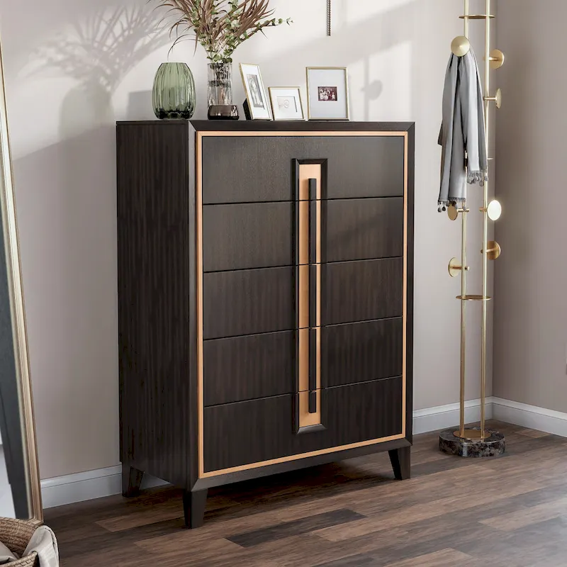 Furniture of America Nyx Modern 5-Drawer Espresso Solid Wood Chest