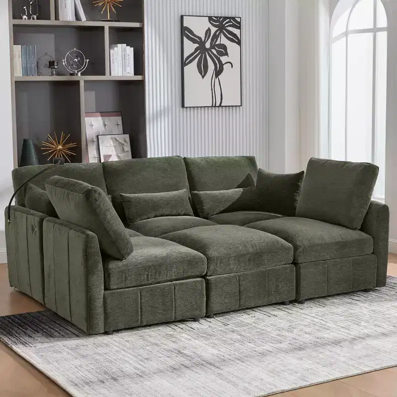 Merax Multifunctional Modular Sectional Sofa with Movable Ottoman