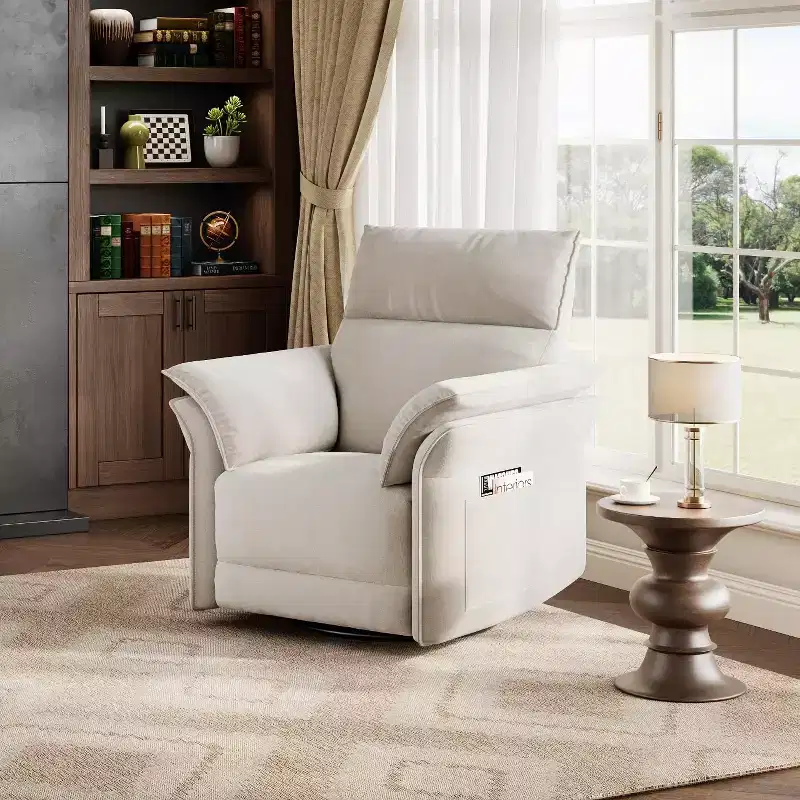 Power recliner, 270  swivel rocking gliding recliner, PU leather upholstered armchair, side storage pockets and USB charging port
