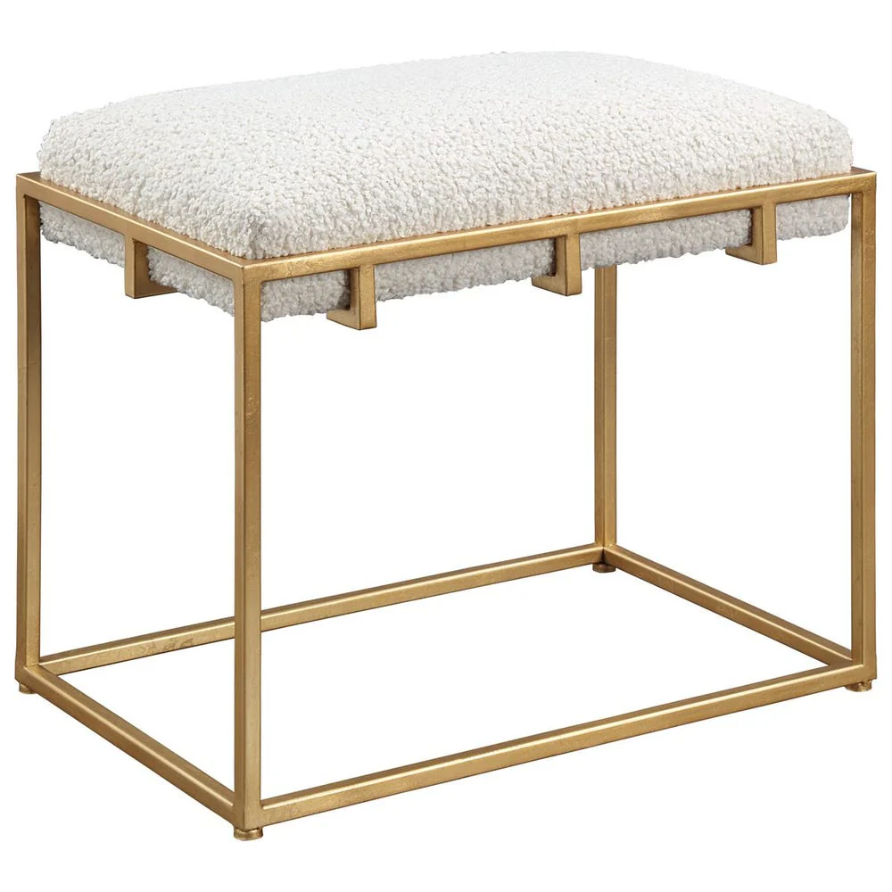 Small Gold Leafed Iron Frame White Shearling Bench