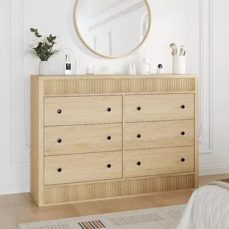 Modern Fluted 6-Drawer Chest of Drawers, Wooden Storage Organizer for Bedroom or Living Room