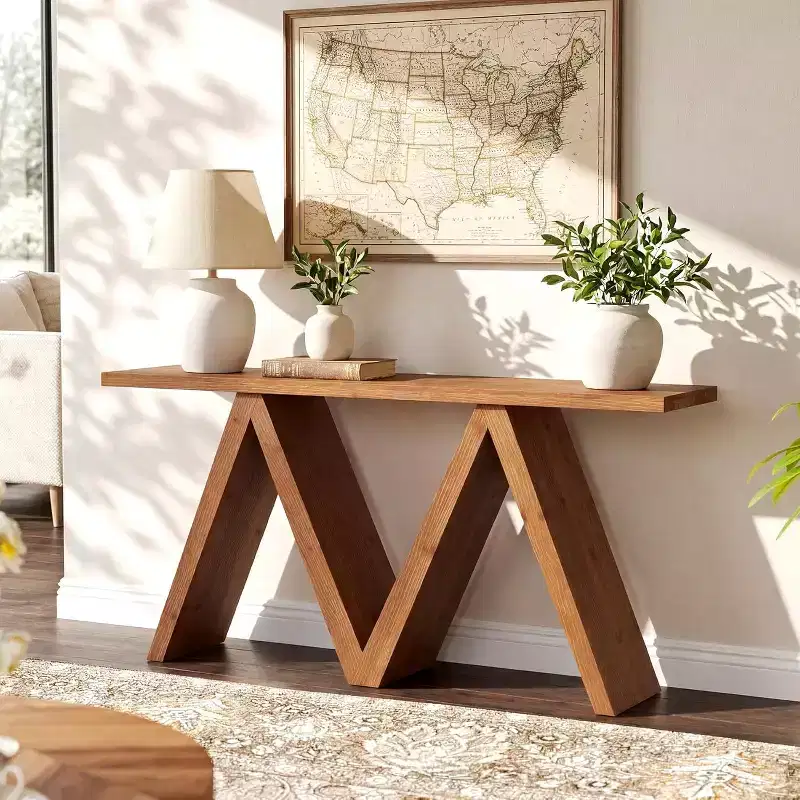 Lantine 63-Inch Solid Wood Console Table with M-Shapeed Base, Farmhouse Sofa Table Behind Couch for Entryway, Hallway, Living Room