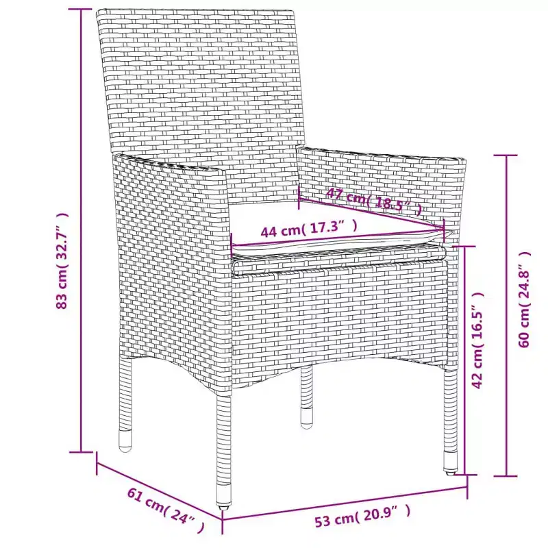 vidaXL Patio Chairs with Cushions 2 pcs Poly Rattan