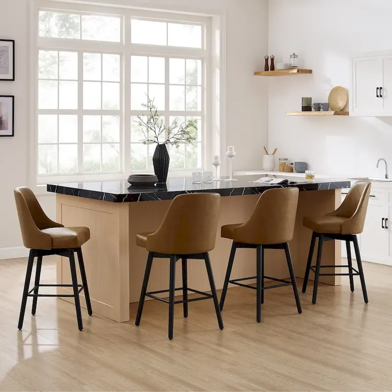 Set of 2 Upholstered Counter Height Swivel Barstool