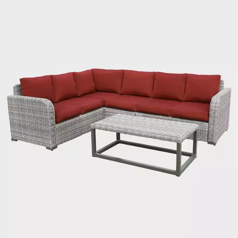 Leisure Made Forsyth 5pc Wicker Sectional in Red Fabric