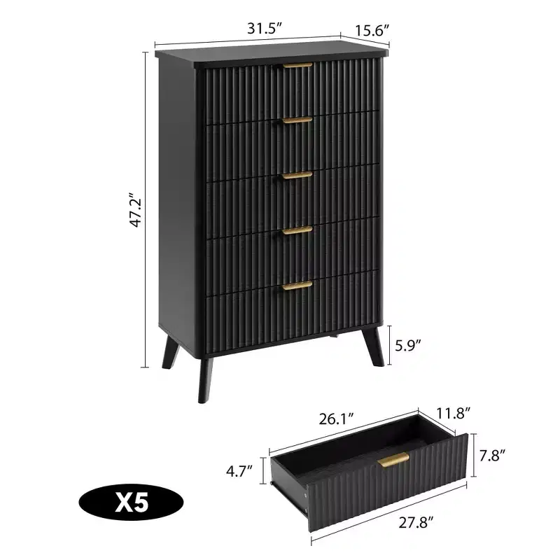 5-Drawer Fluted Dresser, 47.2