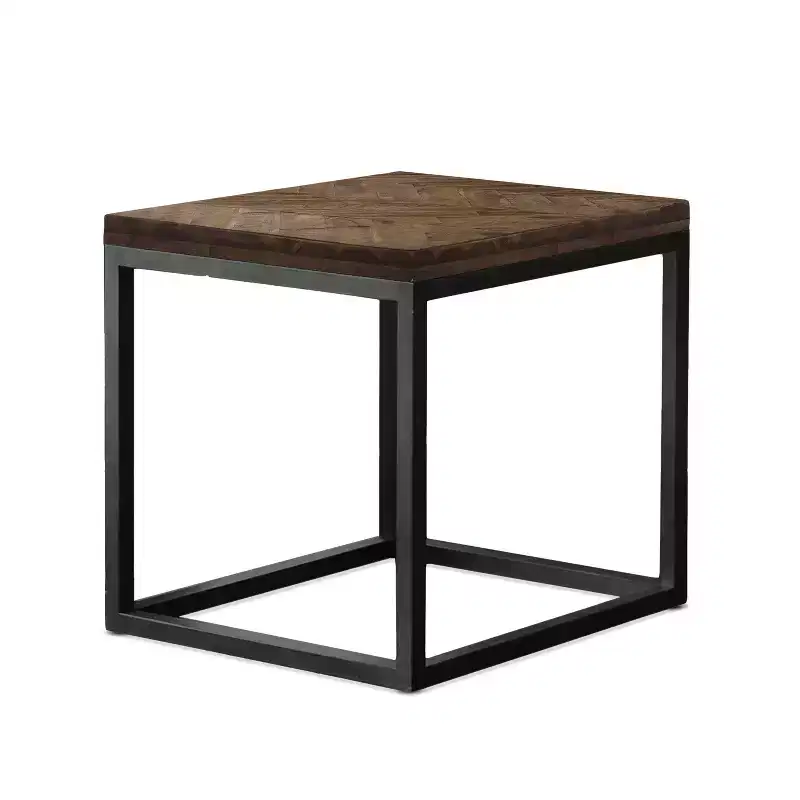 Lorenza End Table Metal Brown - Steve Silver Co.: Vintage Nickel Finish, Acacia Herringbone Pattern, Square Shape