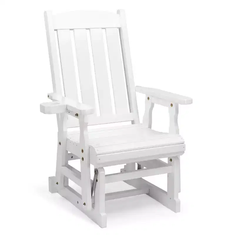 Karl Home | 32 in. Solid Wood Patio Glider Chair with Cup Holder