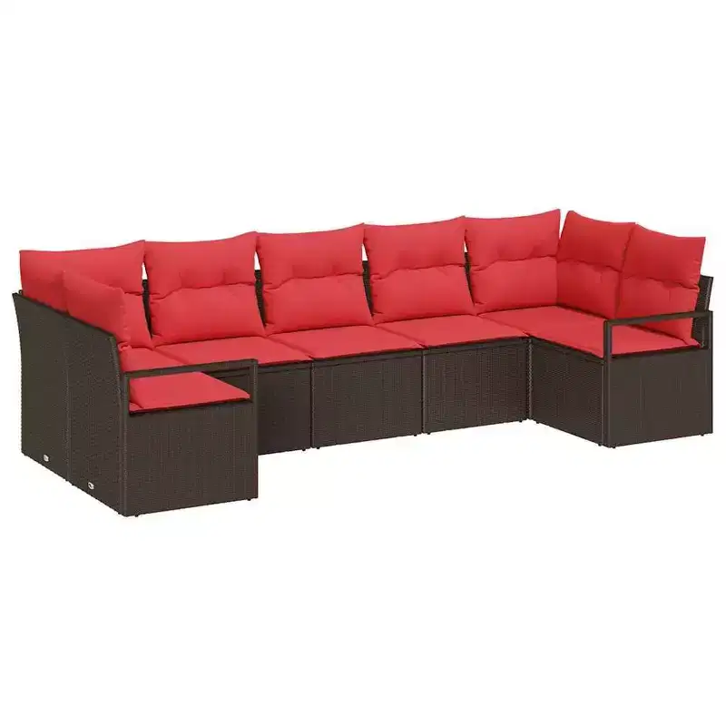vidaXL Garden Sofa Set 7 pcs Brown Poly rattan - Brown
