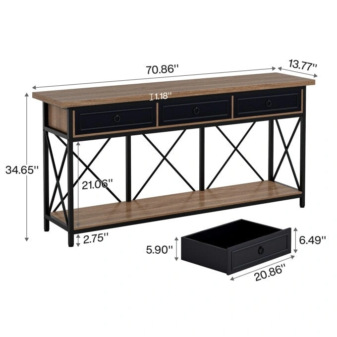 70.8 Farmhouse Console Table with 3 Drawers