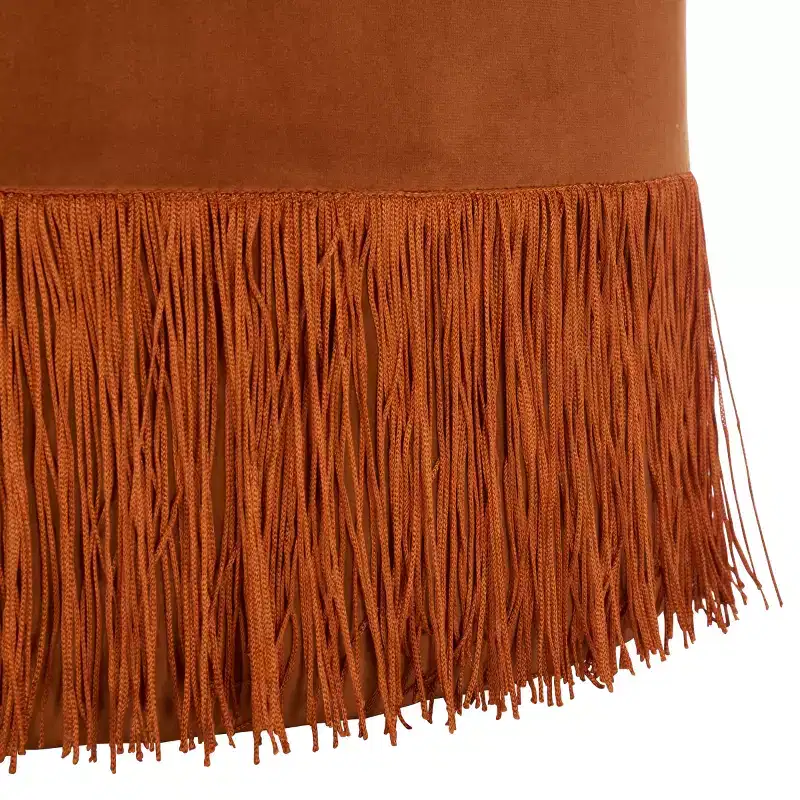 Ivory / Rust Round Velvet Ottoman with Tassel, Seats 1