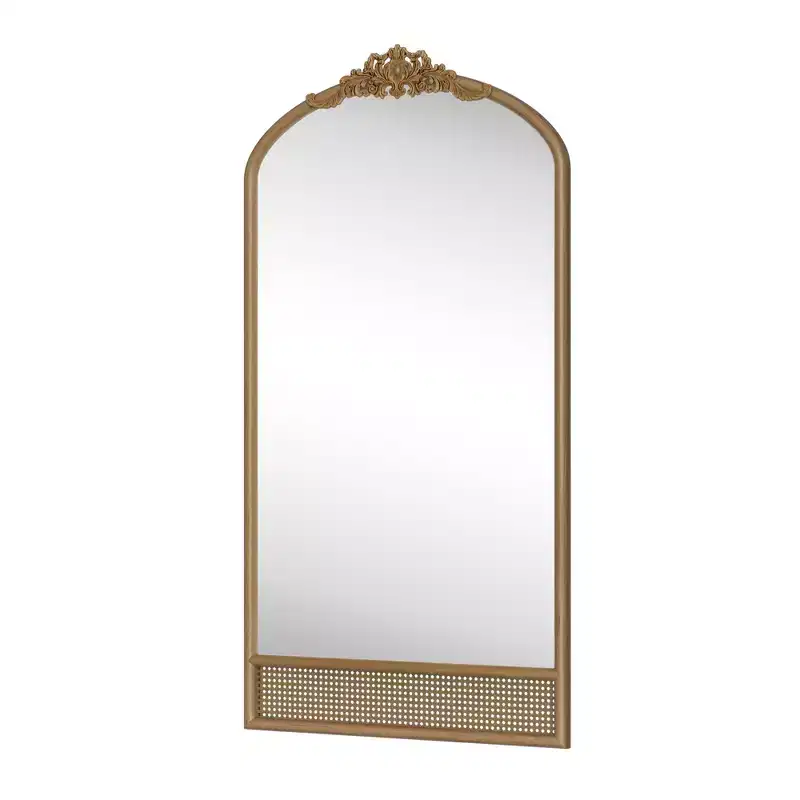 Solid Wood Carved Flower Vine Straight Angle Micro Block Brown Full-length Mirror 180x93x4cm (Without Bracket)