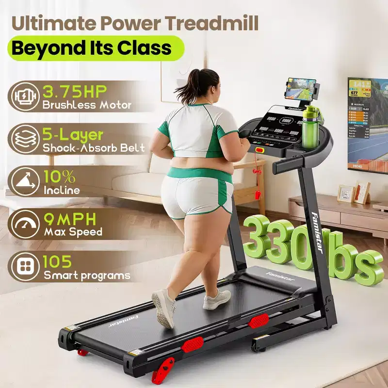 Treadmill Flash Deal - 3.75HP Folding Treadmill W/Speaker, Dual Control Modes: Console & App Control, large Display Screen,105 Programs, 9MPH, Black