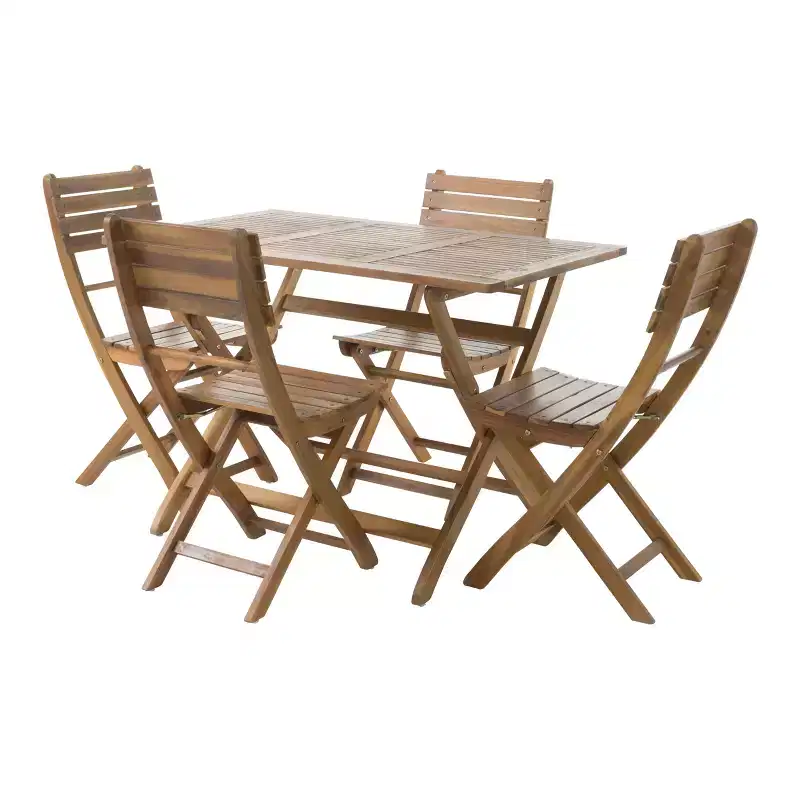 GDFStudio Rabion Outdoor 5 pcs Acacia Wood Foldable Dining Set