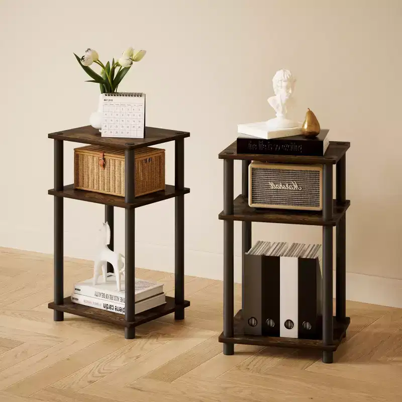 HOMLUX 2 PCS End Table 3-Tier Sofa Side Table Nightstand with Storage Shelf