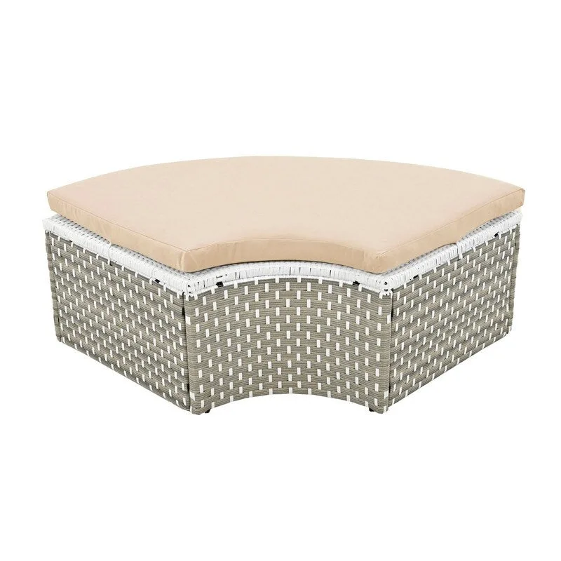 Round Patio Sectional Sofa Set  Two-Tone Rattan Daybed with Retractable Canopy & Modular Seating