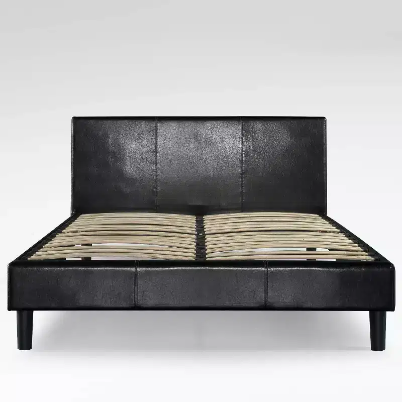 Faux Leather Upholstered Platform Bed Frame in Black