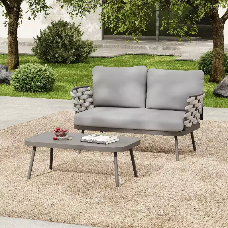 Christopher Knight Home Barbara Modern Outdoor Metal Coffee Table and Upholstered Lovesear Set