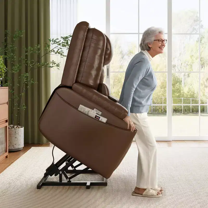Power Lift Recliner Chair in PU Leather, 3 Positions, Cup Holders & Side Storage Pockets