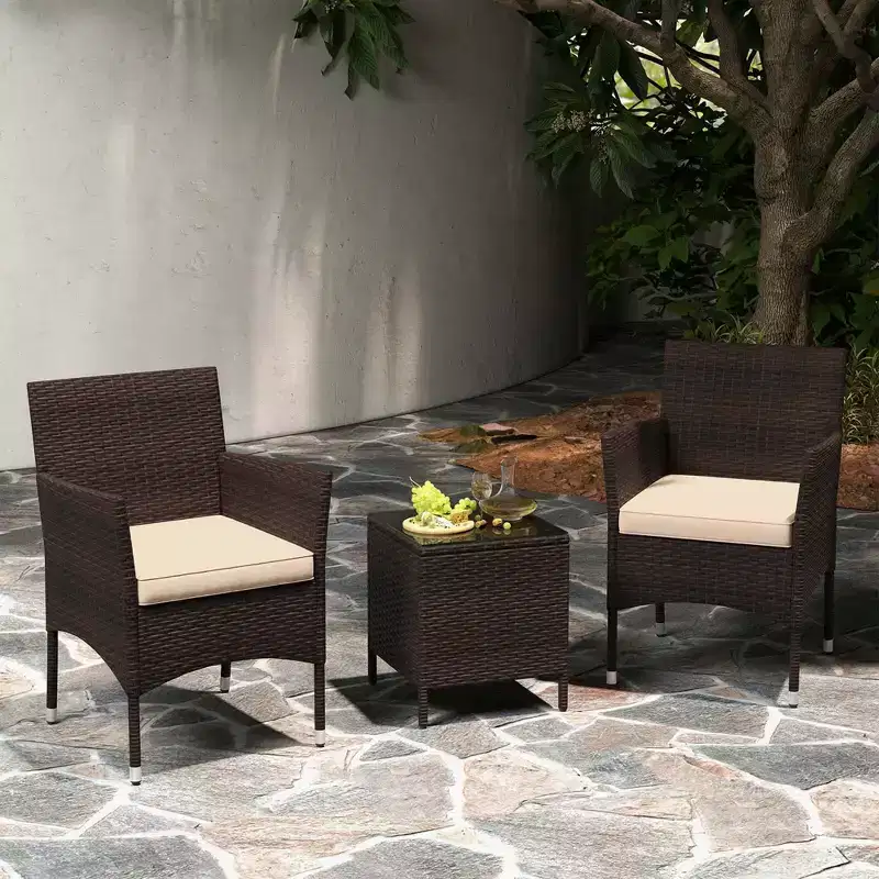 Costway 3 PCS Outdoor Conversation Set with Cushioned Seat & Tempered Glass Tabletop Beige/Black/Gray/Red/Navy